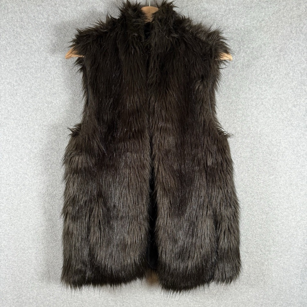 Club monaco faux fur vest womens small brown open front